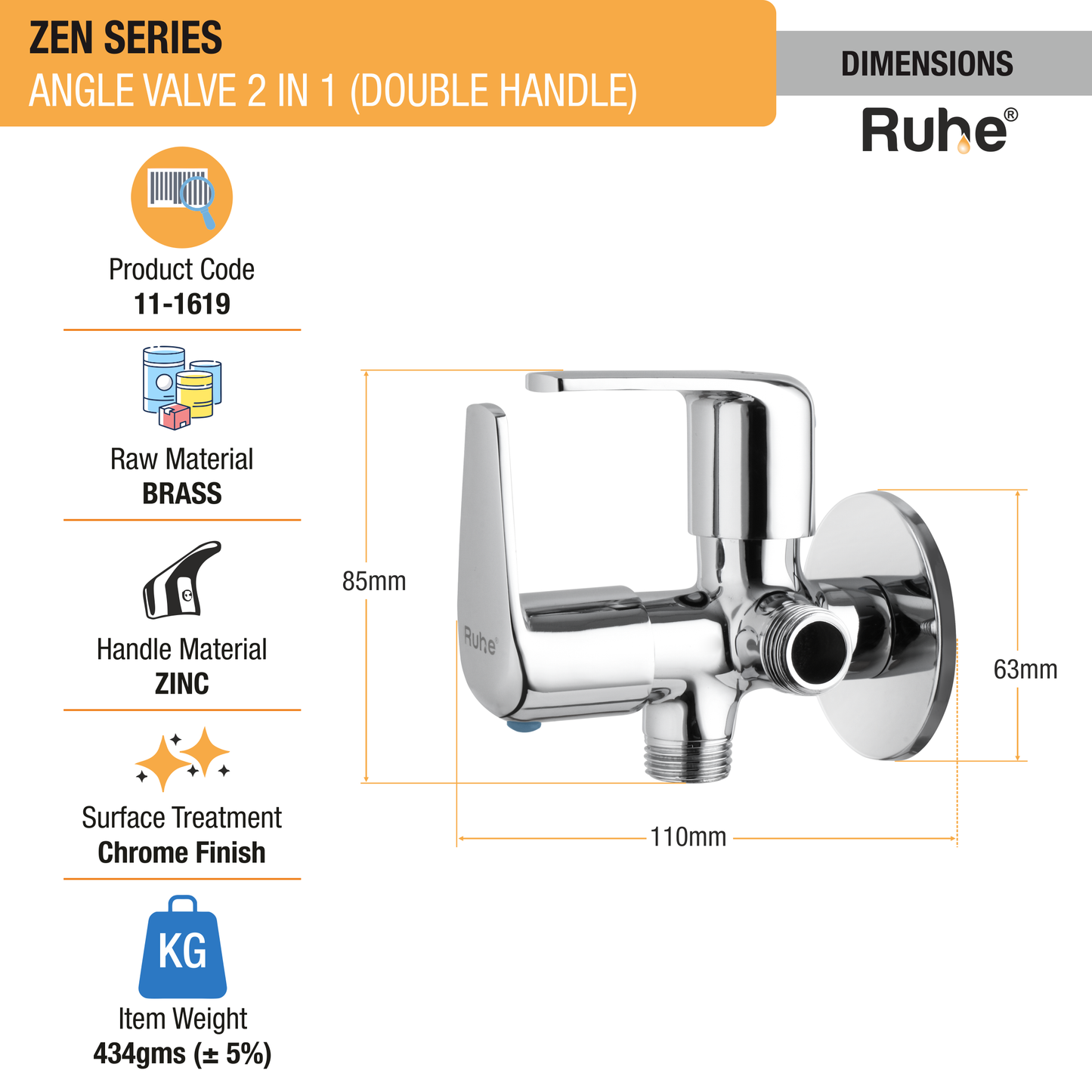 Zen Two Way Angle Valve (Double Handle) - by Ruhe dimension