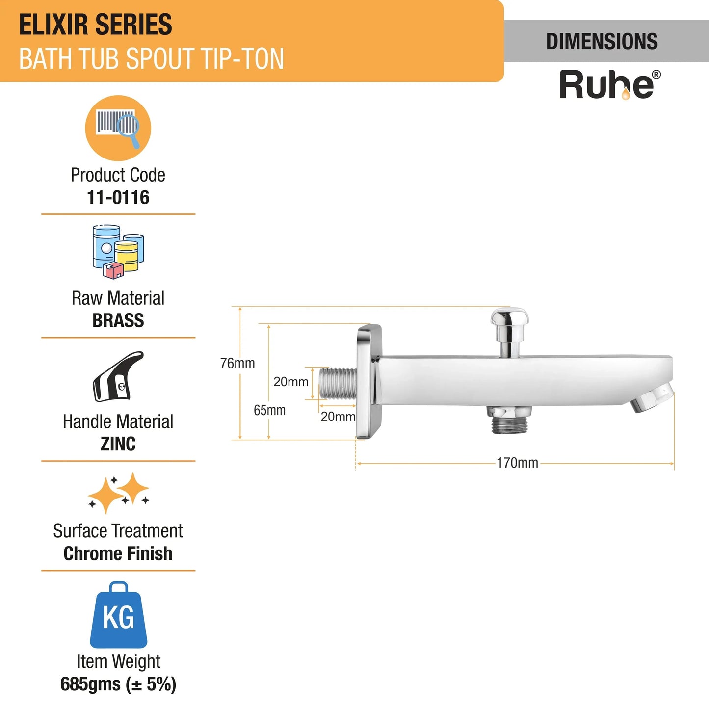 Elixir Bathtub Tap with Tip-Ton Button (Only Spout) - by Ruhe
