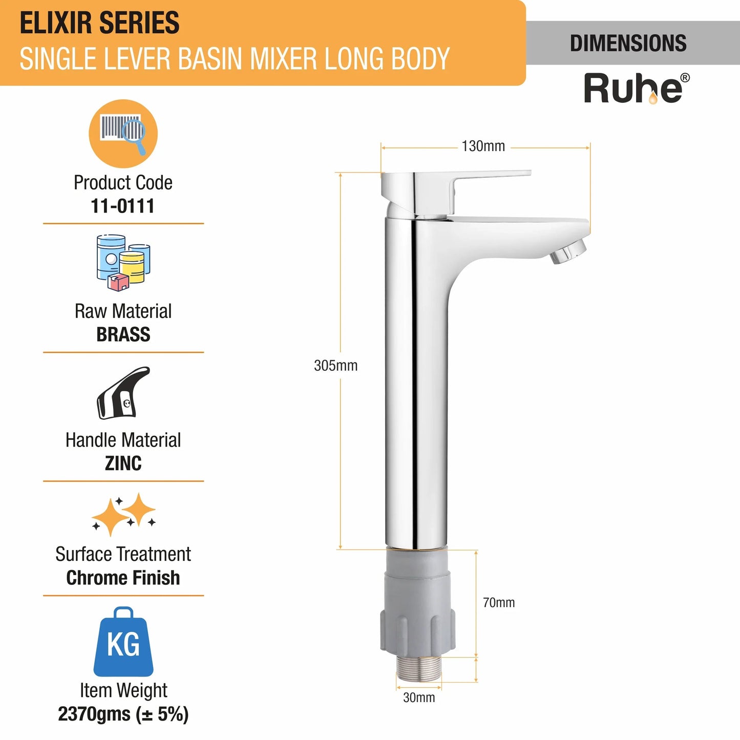Elixir Single Lever Deck-mount Tall Body Wash Basin Mixer Tap - by Ruhe