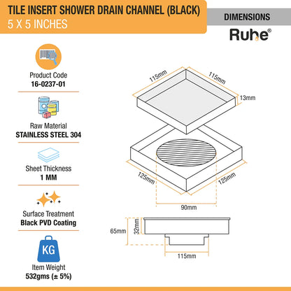 Tile-Insert Shower Drain Channel (5 x 5 Inches)