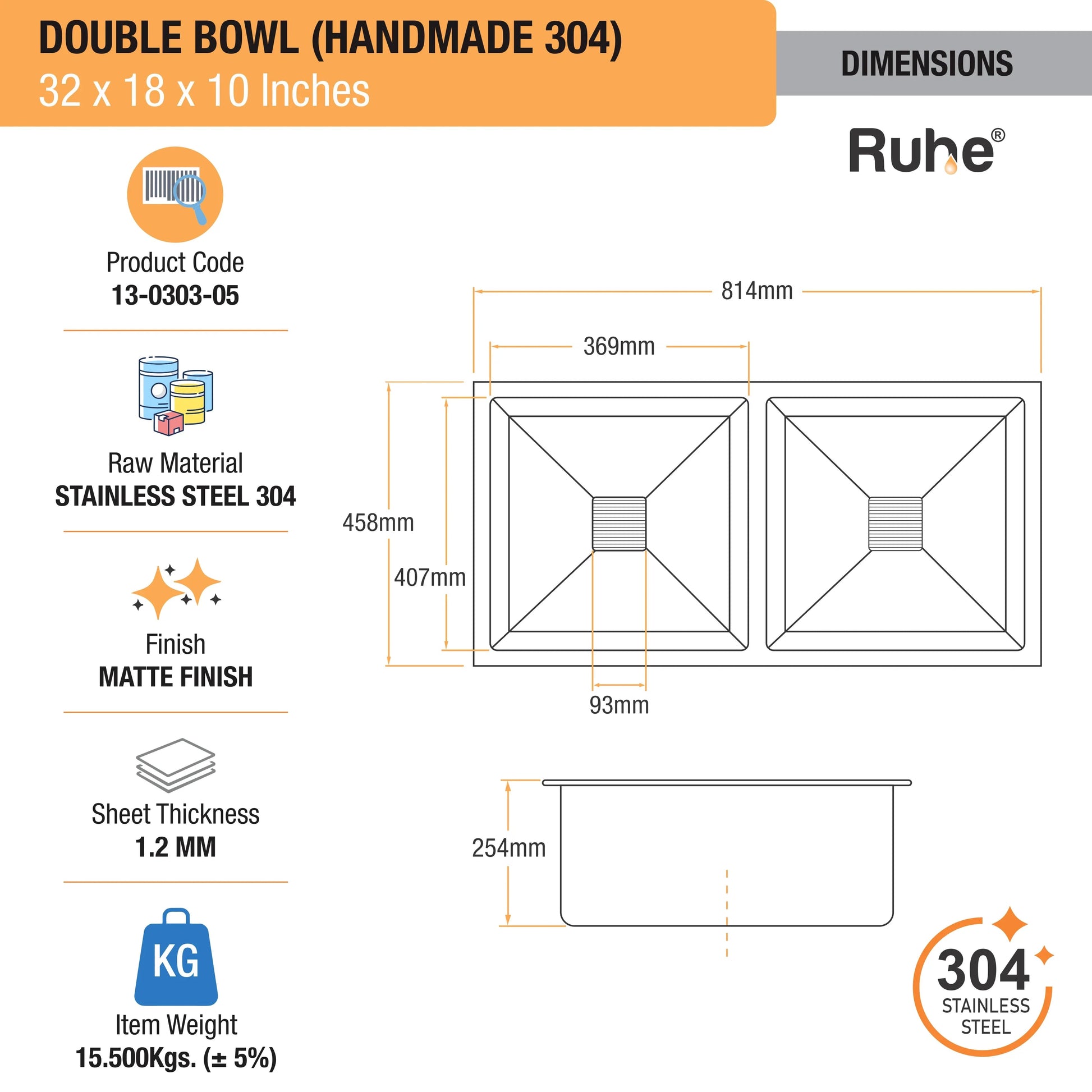 Handmade Double Bowl Kitchen Sink (32 x 18 x 10 Inches) (Dimensions)