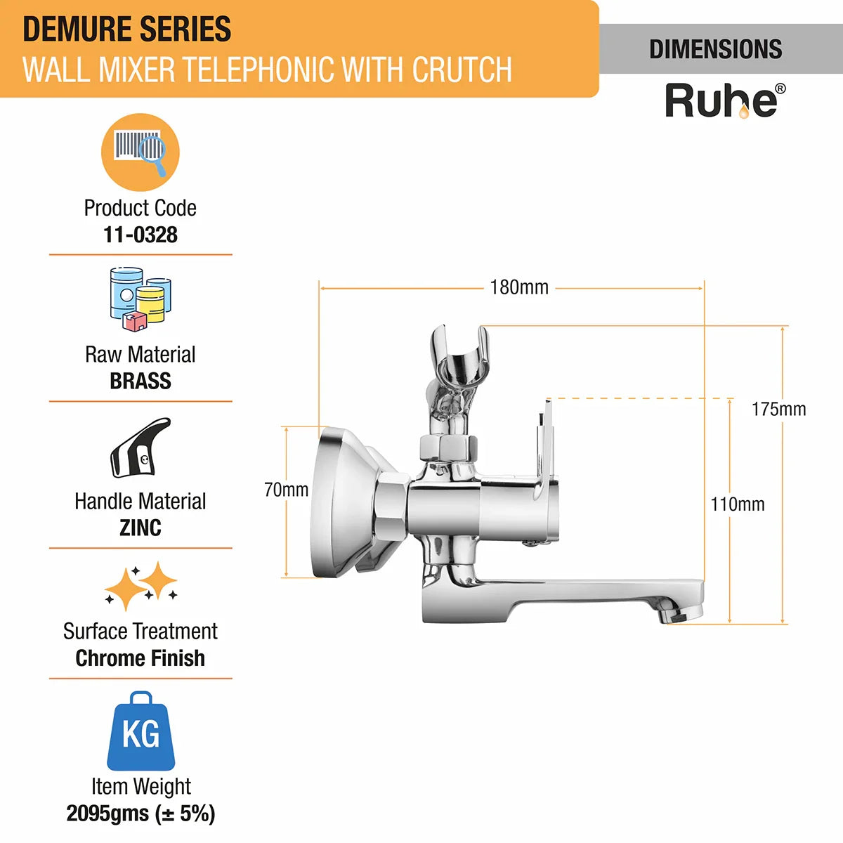 Demure Telephonic Wall Mixer Tap with Crutch - by Ruhe