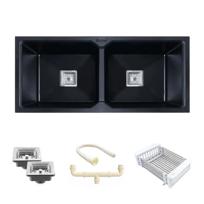 Quartz Double Bowl Black Kitchen Sink (37 x 18 x 9 Inches)
