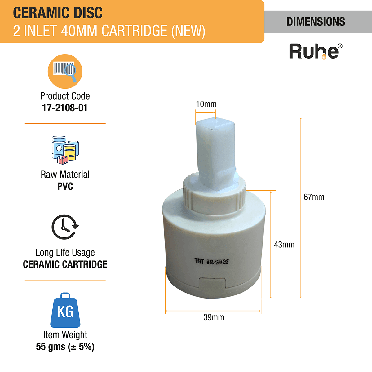 2 Inlet Cartridge (40mm) (Pack of 2) - by Ruhe - Ruhe