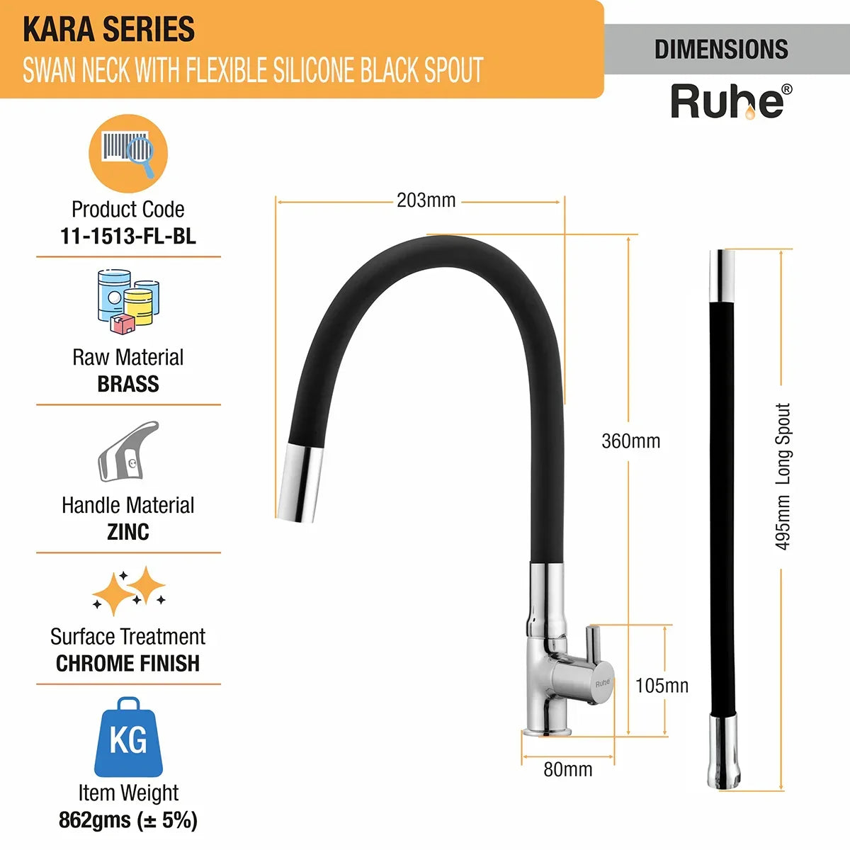 Kara Deck Mount Wash Basin Tap with Coloured Flexible Silicone Spout