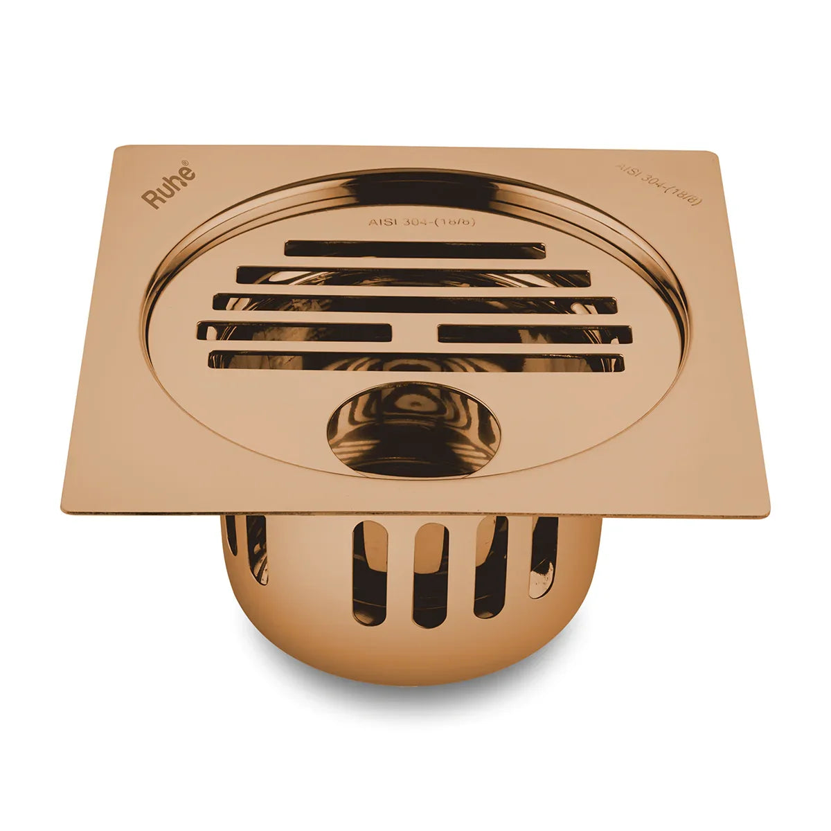 Classic Square Flat Cut Floor Drain in Antique Copper PVD Coating (5 x 5 Inches) with Hole