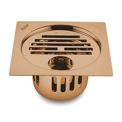 Classic Square Flat Cut Floor Drain in Antique Copper PVD Coating (5 x 5 Inches) with Hole