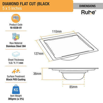 Diamond Square Flat Cut Floor Drain