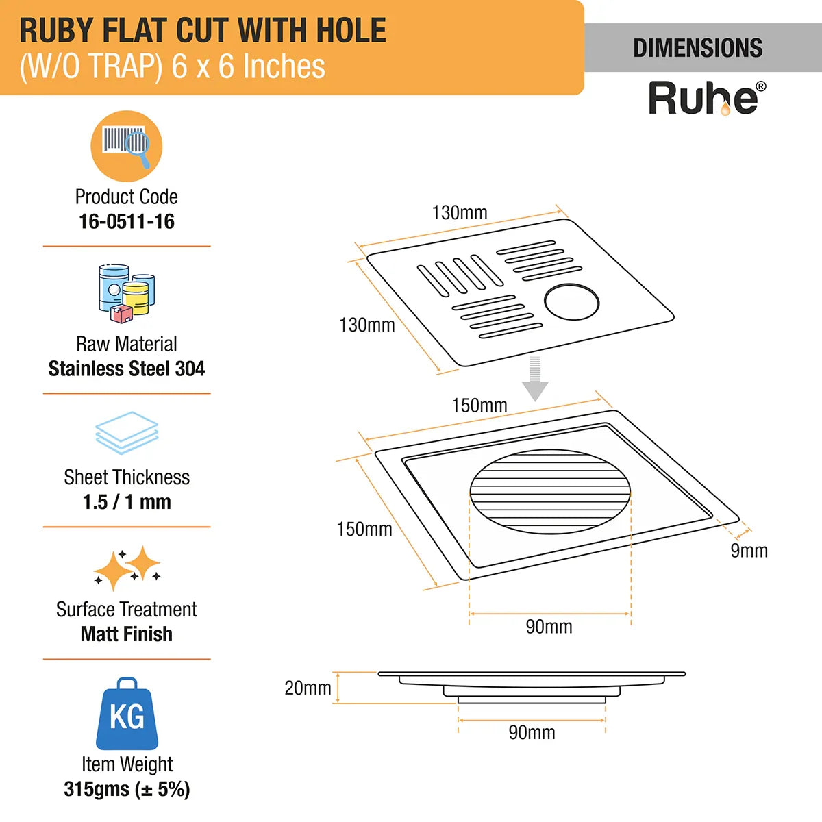 Ruby Flat Cut Floor Drain