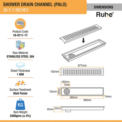 Palo Shower Drain Channel (5 Inches)