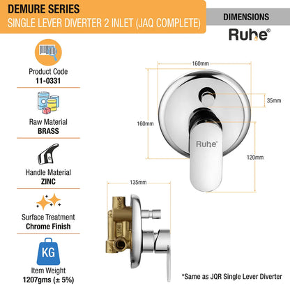 Demure Single Lever 2-inlet Diverter (JAQ Complete Set) dimensions, raw material, item weight