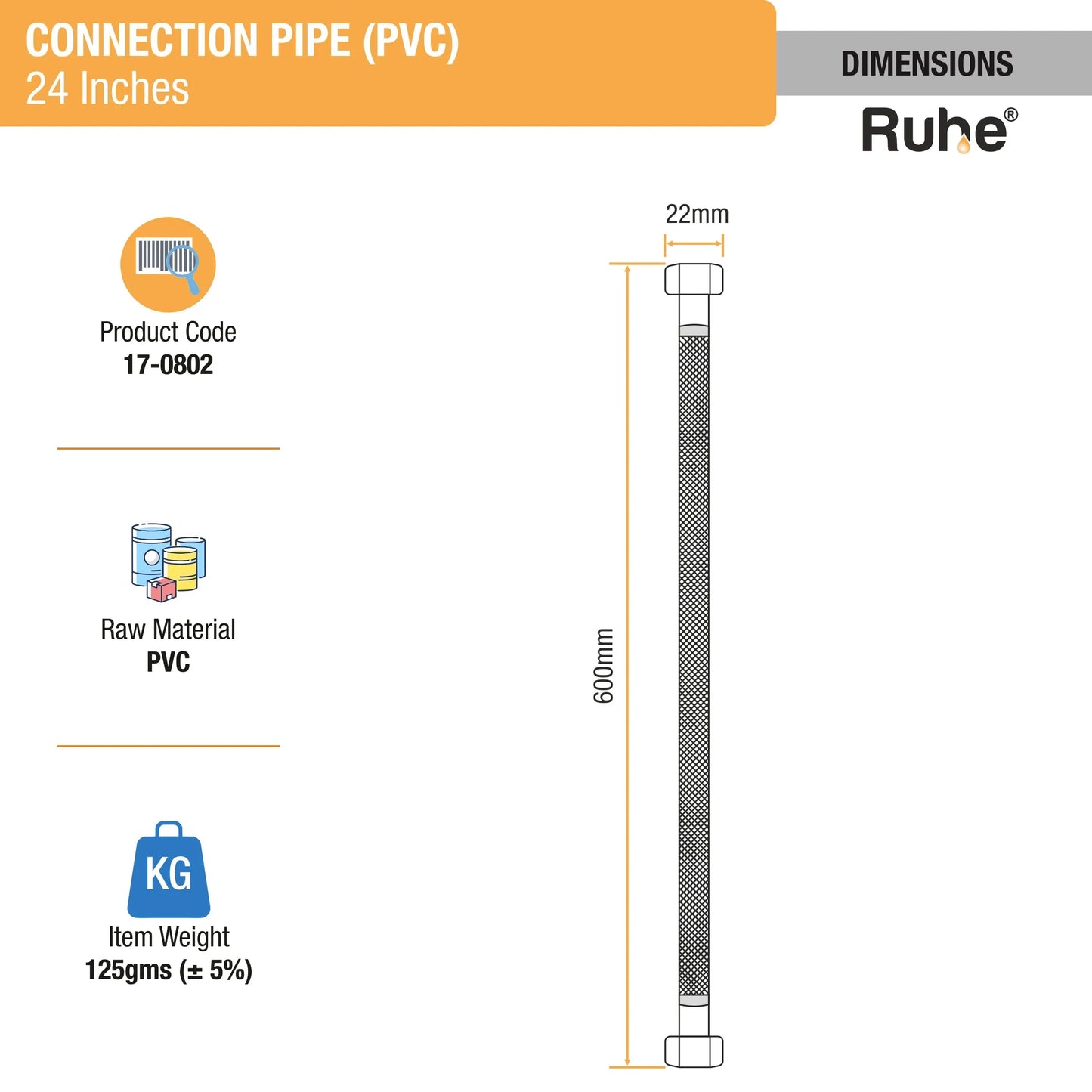 Geyser Connection Pipe PVC (24 Inches) (Pack of 2) dimensions and size