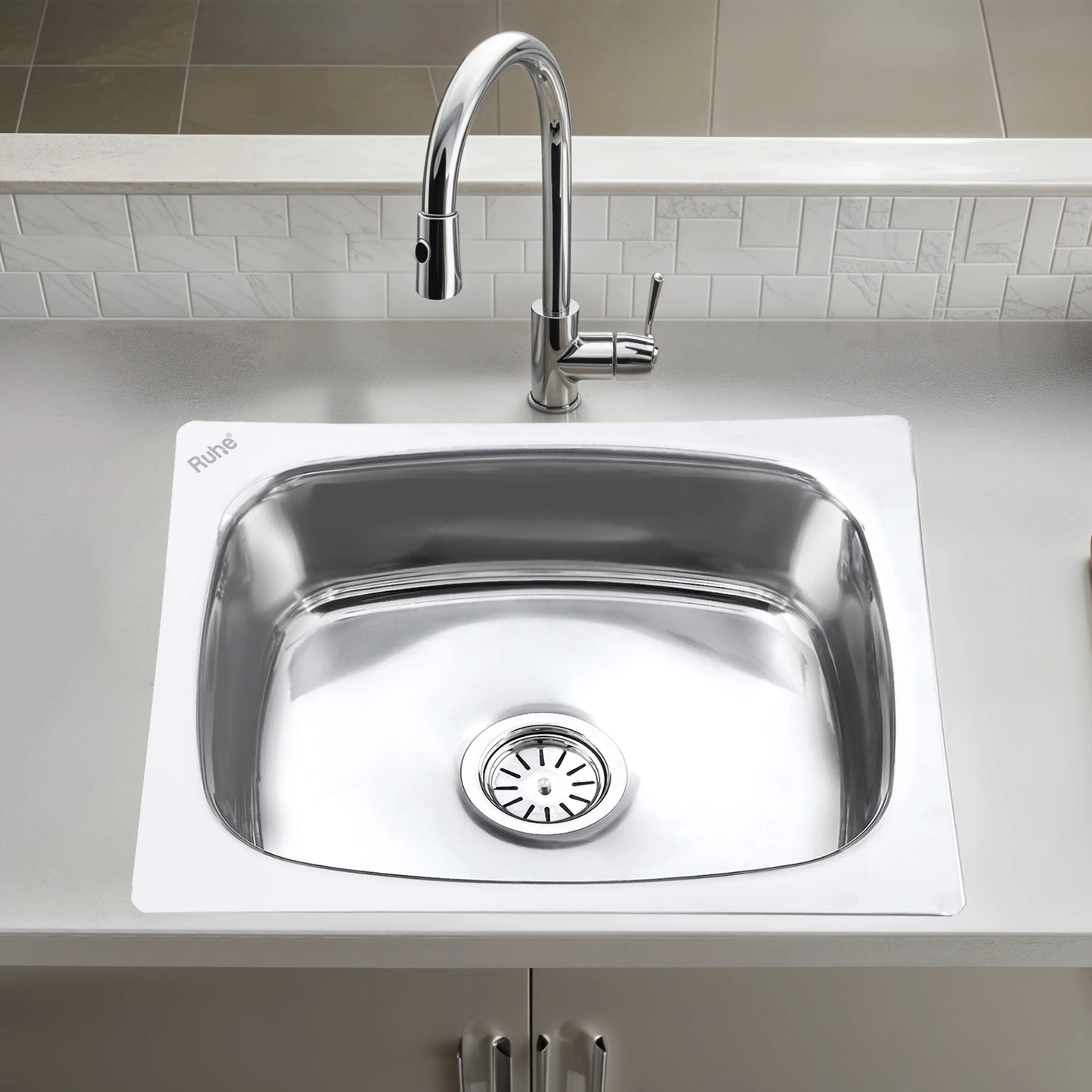 Oval Single Bowl with Drainboard Kitchen Sink (37 x 18 x 8 Inches)