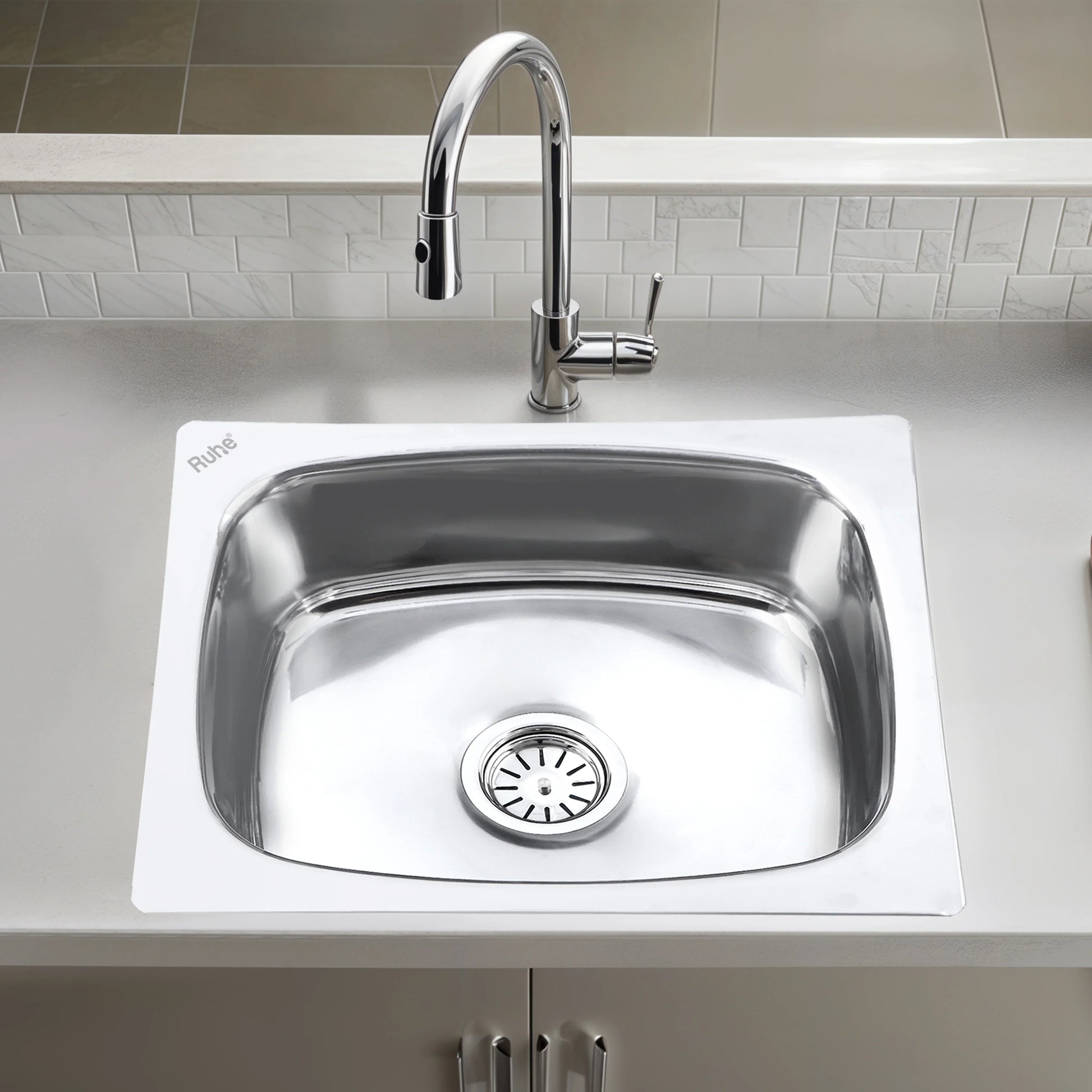 Oval Single Bowl with Drainboard Kitchen Sink (37 x 18 x 8 Inches)
