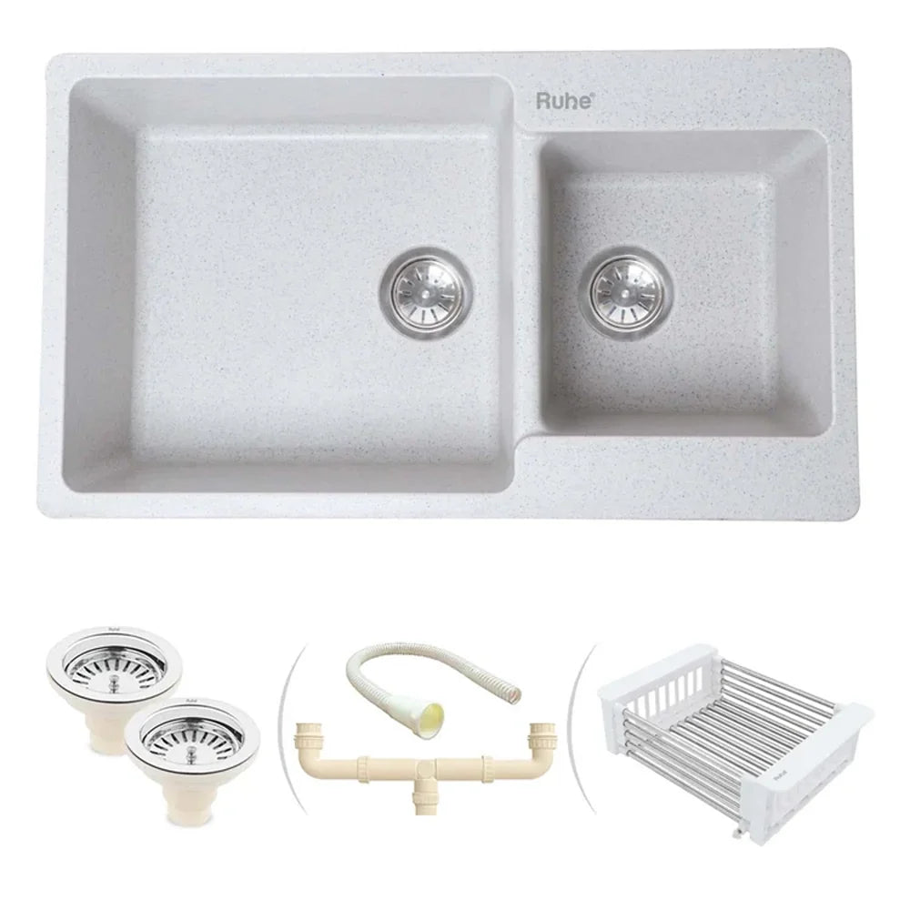 Quartz Double Bowl Kitchen Sink (34 x 20 x 9 inches)
