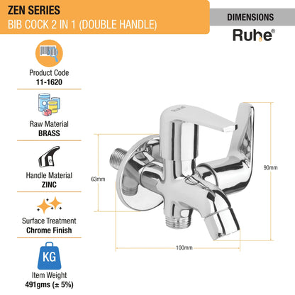 Zen Two Way Bib Tap (Double Handle) - Dimensions