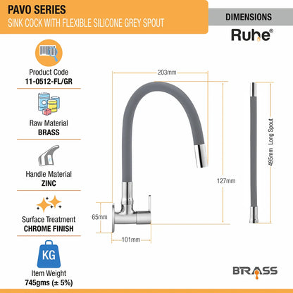 Pavo Wall Mount Kitchen Sink Tap with Coloured Flexible Silicone Spout