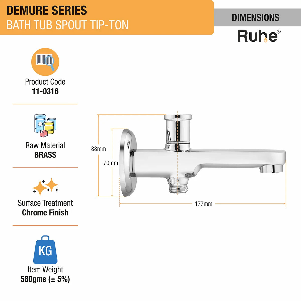 Demure Bathtub Tap with Tip-Ton Button (Only Spout) - by Ruhe