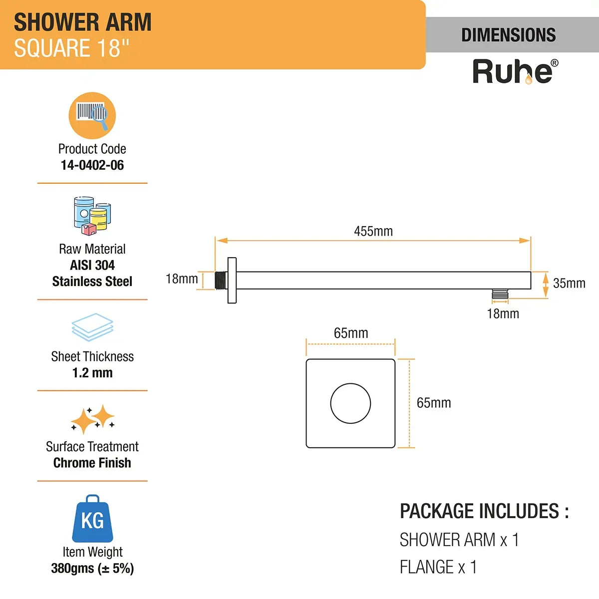 Square 304-Grade Shower Arm