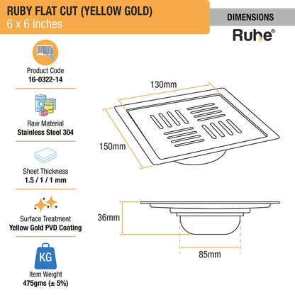 Ruby Square Flat Cut Floor Drain