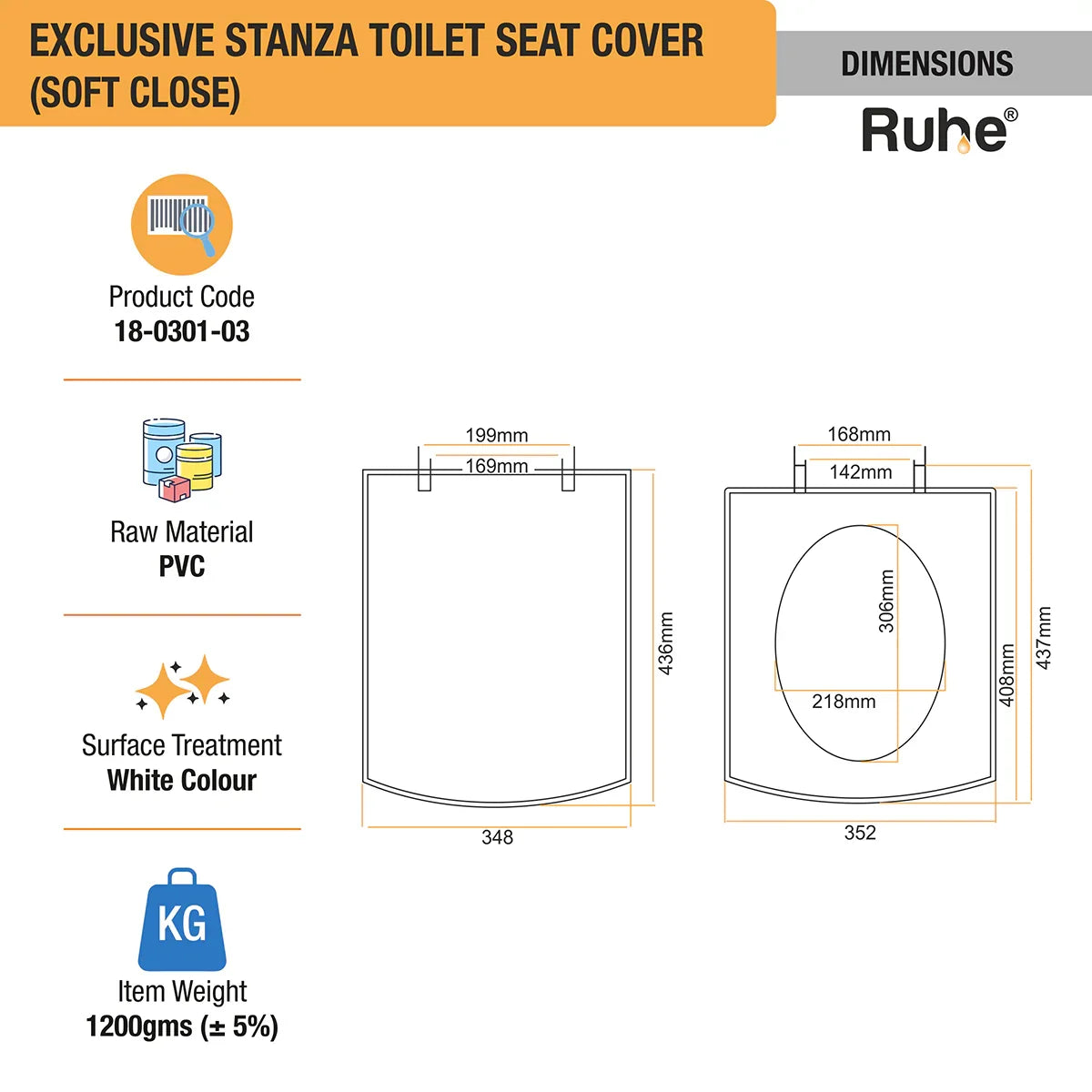Exclusive Stanza Toilet Seat Cover (Soft Close) dimensions and sizes