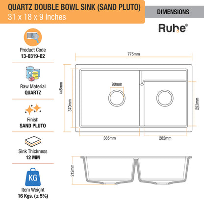 Quartz Double Bowl Kitchen Sink (31 x 18 x 9 Inches)
