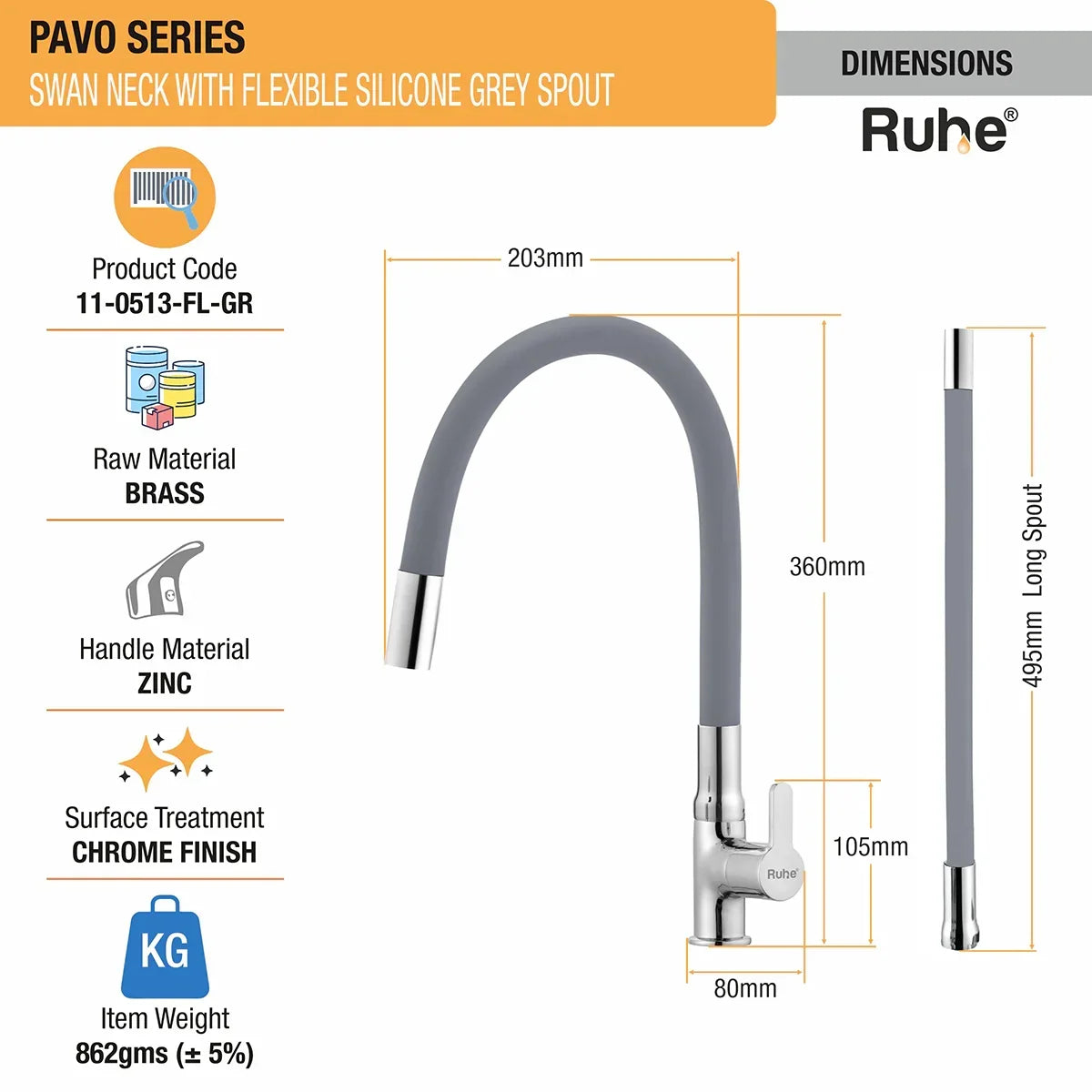 Pavo Deck Mount Kitchen Sink Tap with Coloured Flexible Silicone Spout