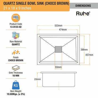 Quartz Single Bowl Kitchen Sink (21 x 18 x 9 Inches)
