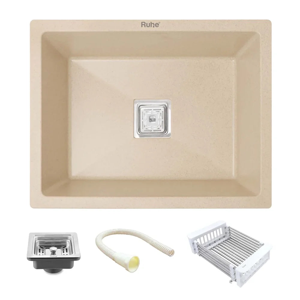 Quartz Single Bowl Kitchen Sink Sand Choco (24 x 18 x 9 Inches)