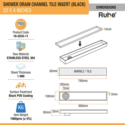 Tile-Insert Shower Drain Channel (4 Inches)