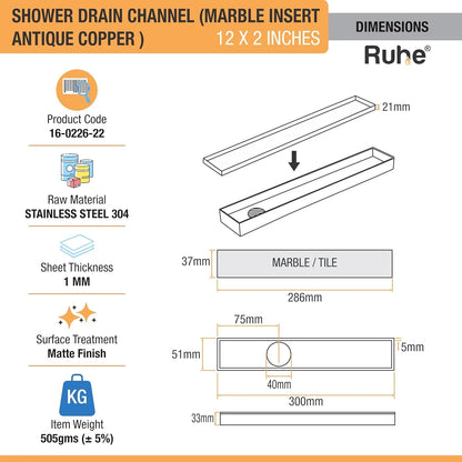 Marble-Insert Shower Drain Channel (2 Inches)