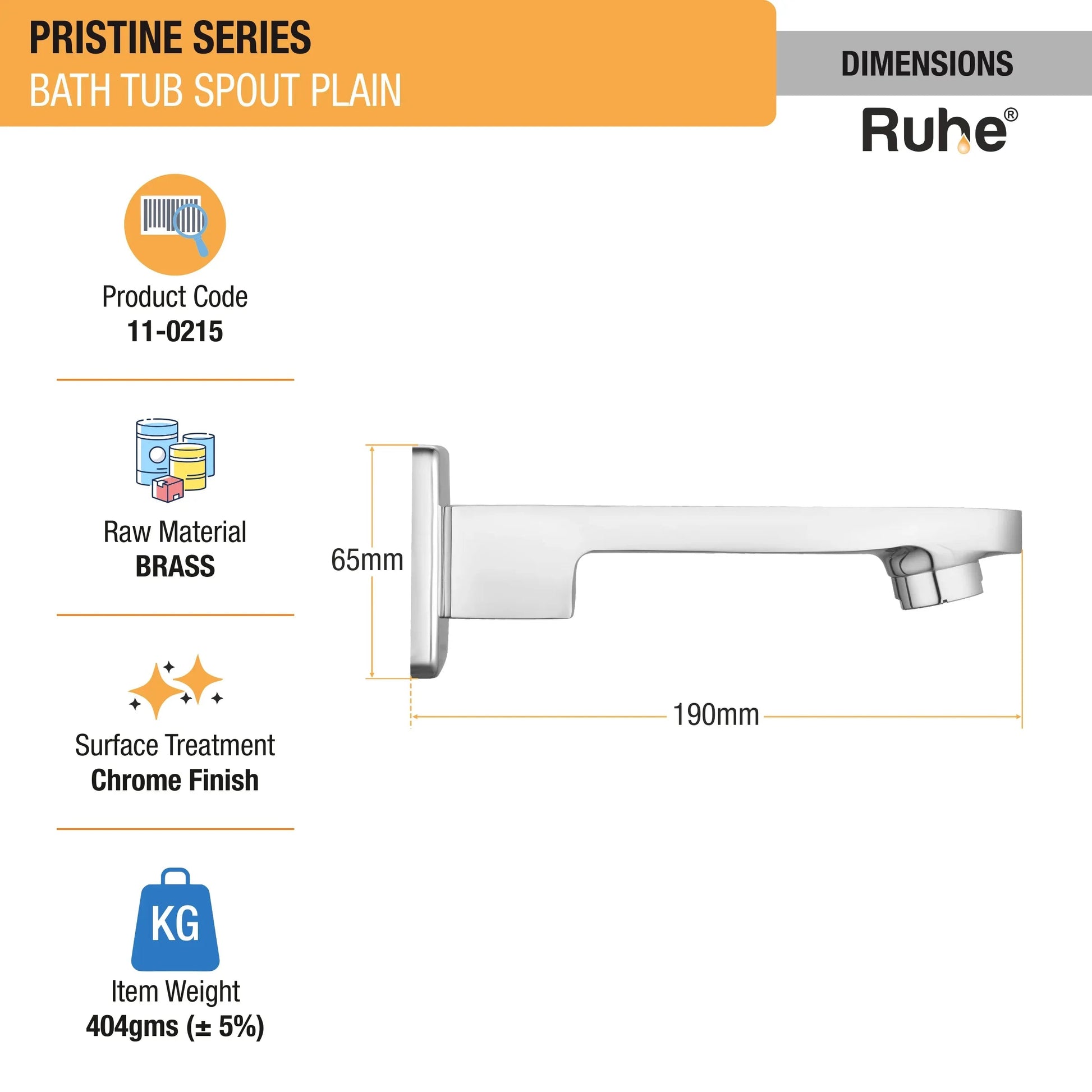 Pristine BathTub Plain Spout Brass Faucet dimensions and size