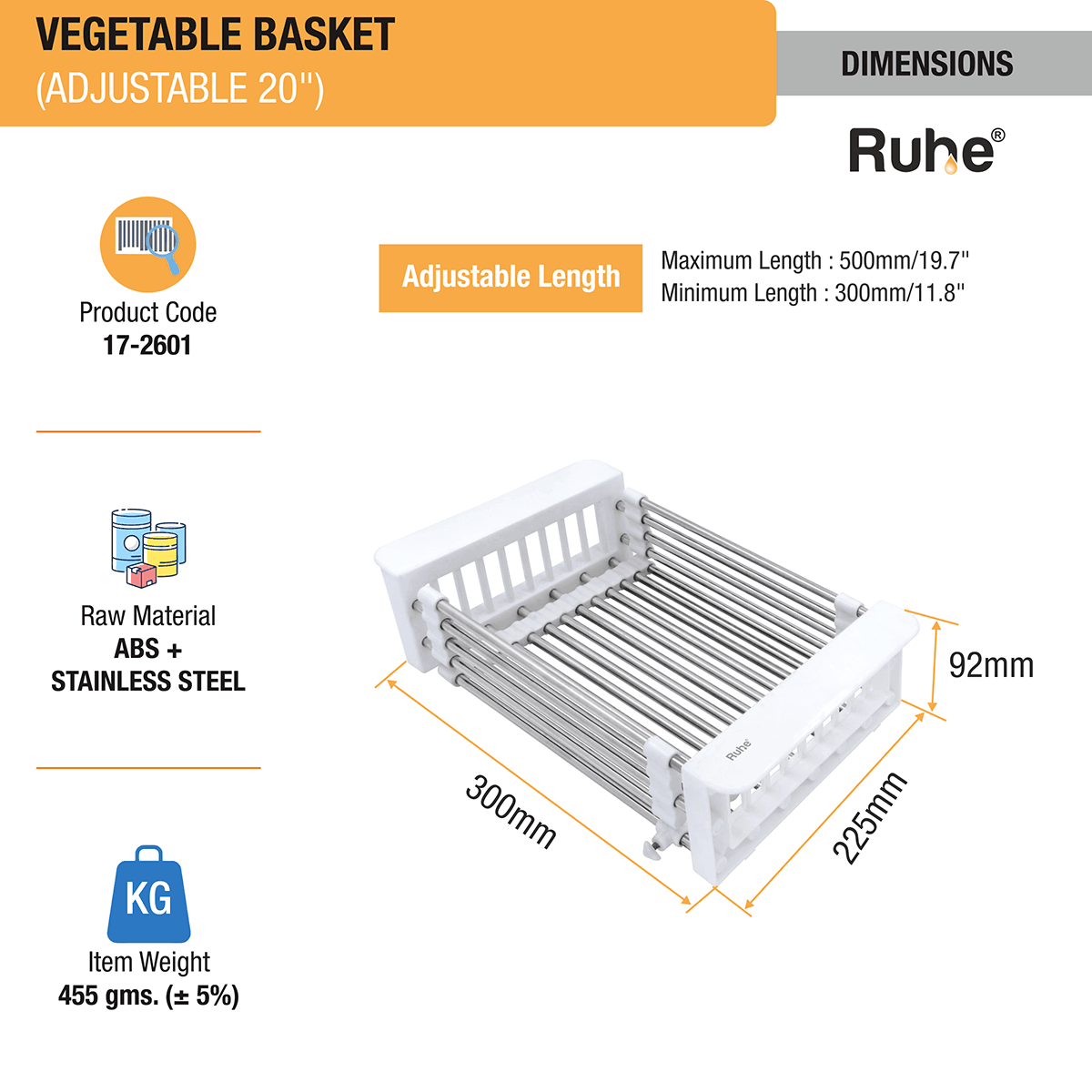 Adjustable Vegetable Basket/Strainer (20 Inches) - by Ruhe - Ruhe