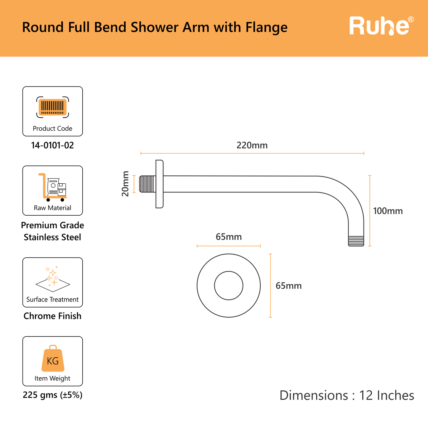 Round Full Bend Shower Arm
