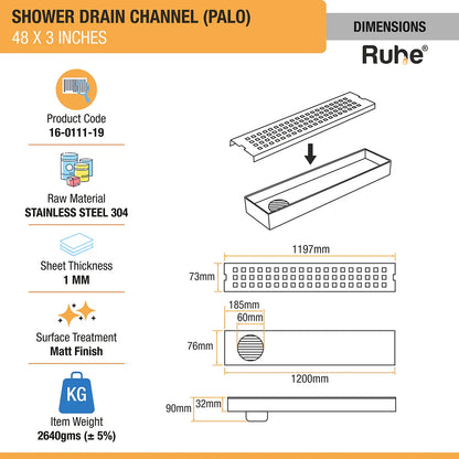Palo Shower Drain Channel (3 Inches)