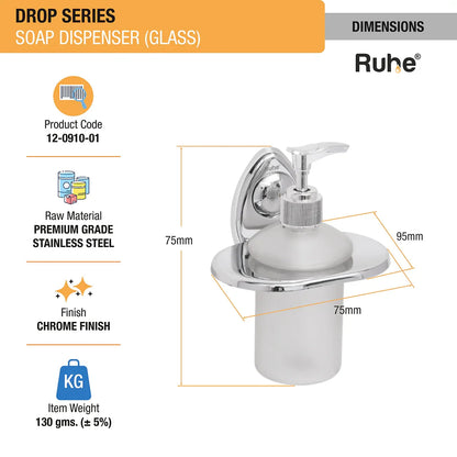 Drop Stainless Steel Soap Dispenser (Glass) dimensions and size