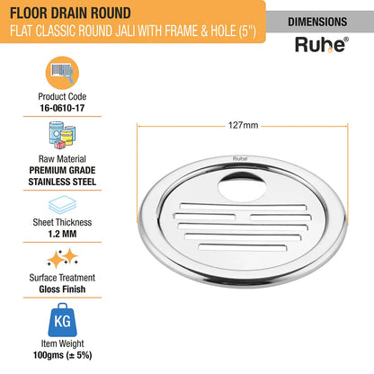Flat Classic Round Jali Floor Drain (5 inches) with Frame and Hole (Pack of 2) - by Ruhe