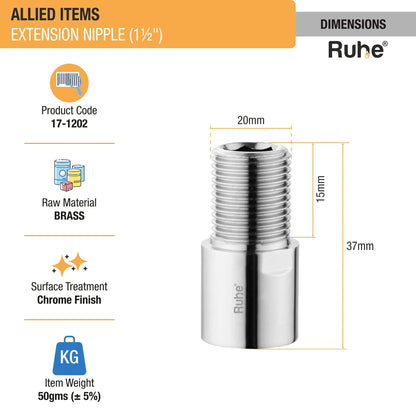 Extension Nipple (1Â½ inches) (Pack of 2) dimensions and size