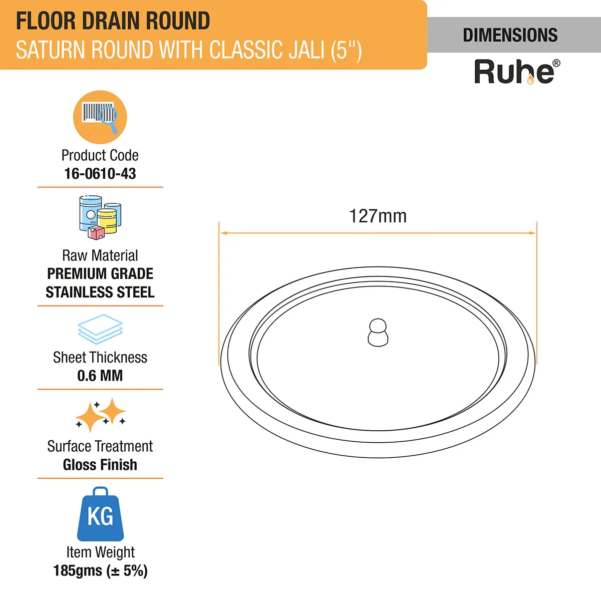 Saturn Classic Jali Round Floor Drain (5 Inches) with Lid - by Ruhe