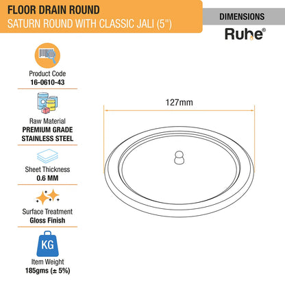 Saturn Classic Jali Round Floor Drain (5 Inches) with Lid - by Ruhe