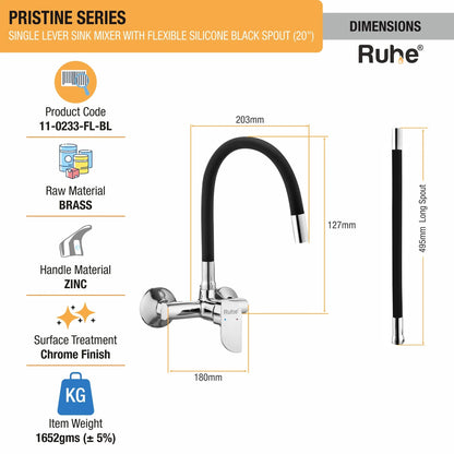 Pristine Single Lever Wall-mount Kitchen Sink Mixer Tap with Coloured Silicone Spout