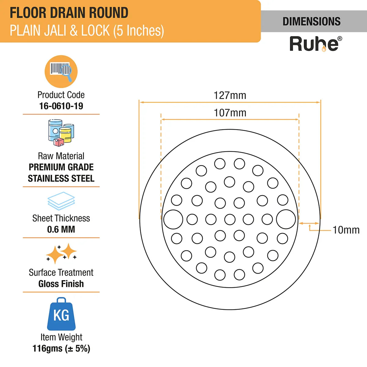 Plain Round Jali Floor Drain with Lock (5 Inches)