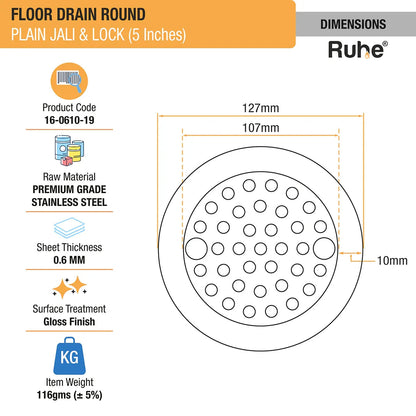 Plain Round Jali Floor Drain with Lock (5 Inches)