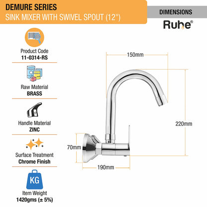 Demure Sink Mixer Brass Faucet with Small (12 inches) Round Swivel Spout - by Ruhe