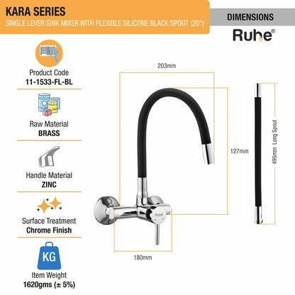 Kara Single Lever Wall-mount Kitchen Sink Mixer Tap with Coloured Silicone Spout