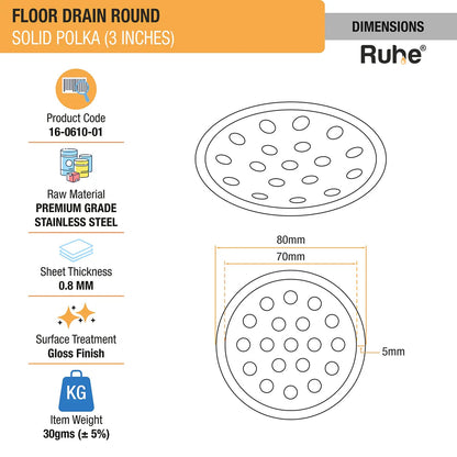 Solid Polka Round Floor Drain (3 inches) (Pack of 4) - by Ruhe