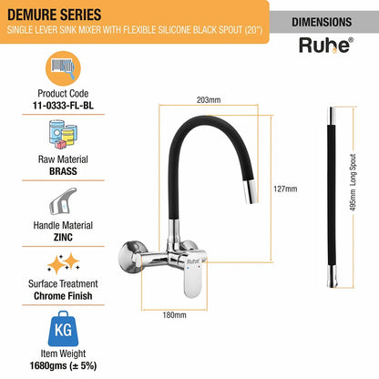 Demure Single Lever Wall-mount Kitchen Sink Mixer Tap with Coloured Silicone Spout