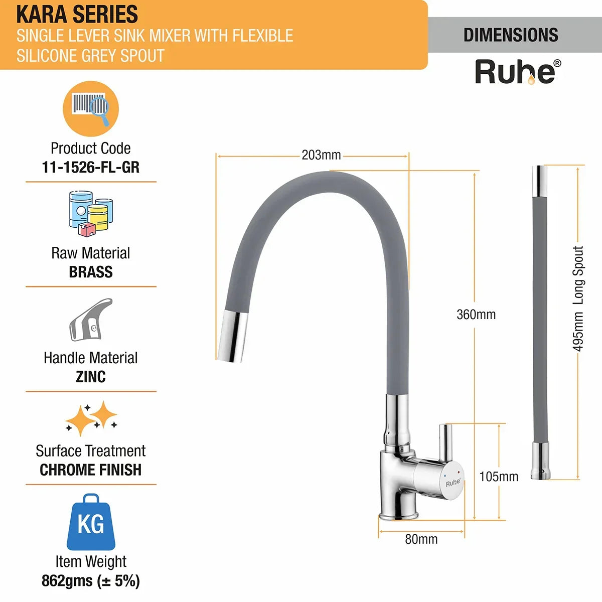 Kara Single Lever Deck-mount Kitchen Sink Mixer Tap with Coloured Silicone Spout