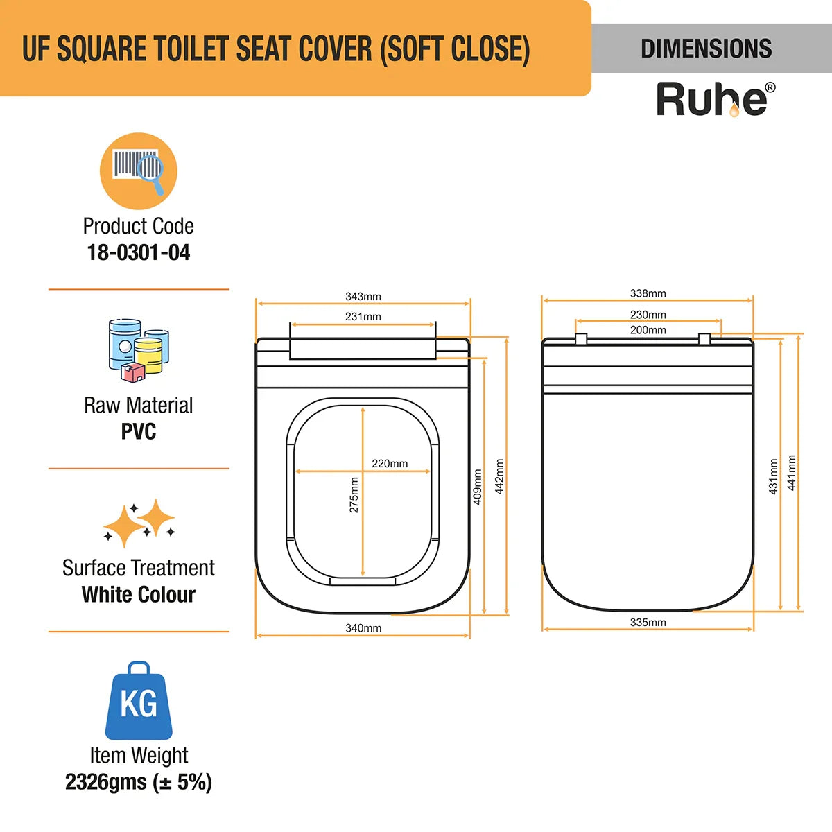 UF Square Toilet Seat Cover (Soft Close)