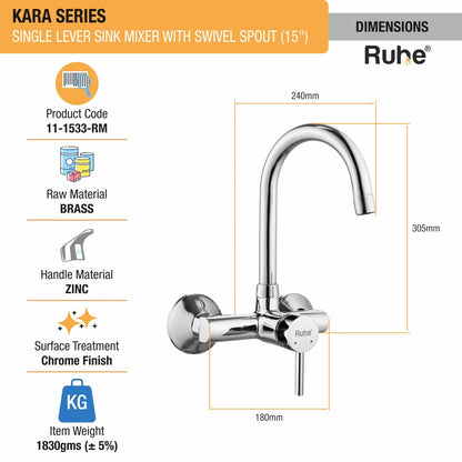 Kara Single Lever Wall-mount Kitchen Sink Mixer Tap with Swivel Spout